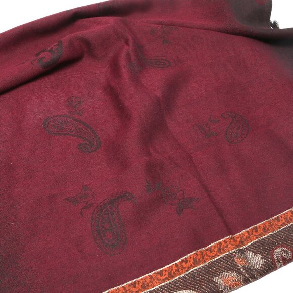 Vintage Paisley Colourblock Scarf Wrap Shawl Tassel Maroon Wine Brown - Picture 3 of 6
